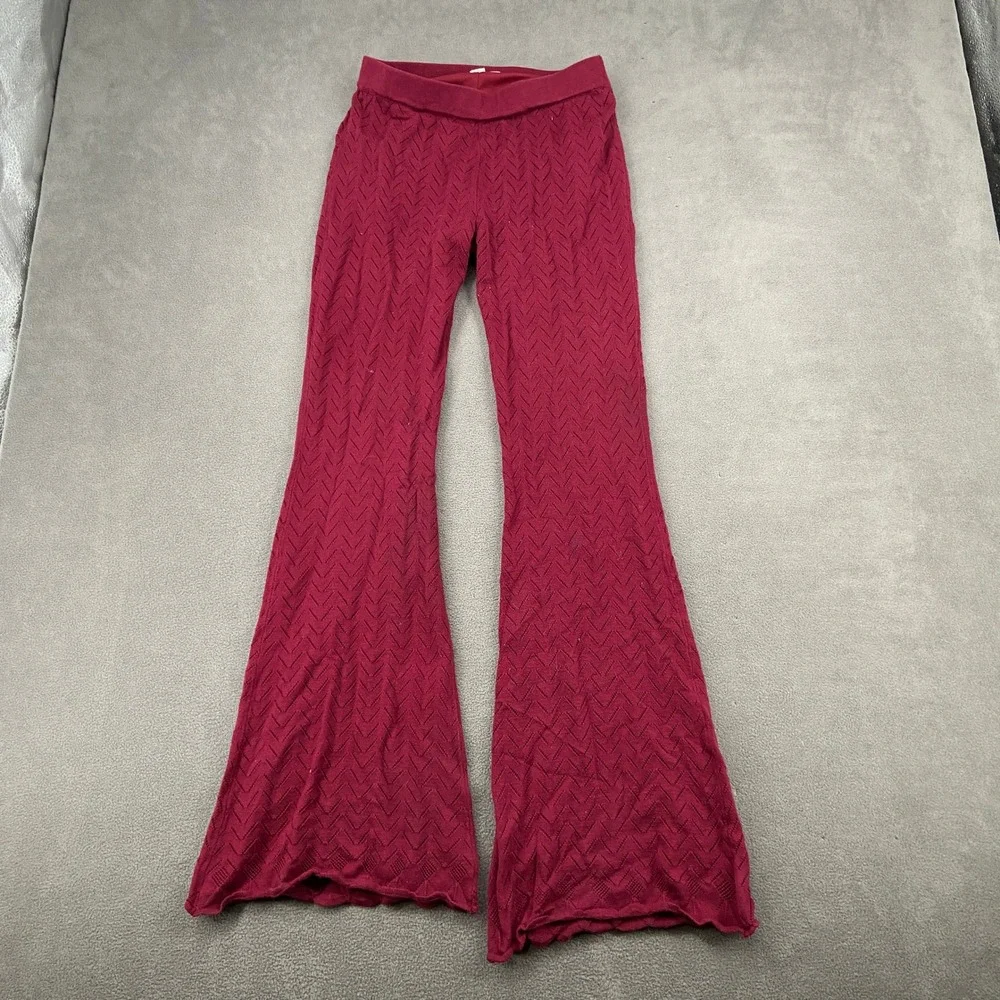Forever 21 Burgundy Knit Flare Pants Chevron Pointelle Bell Bottoms Womens‎ Med